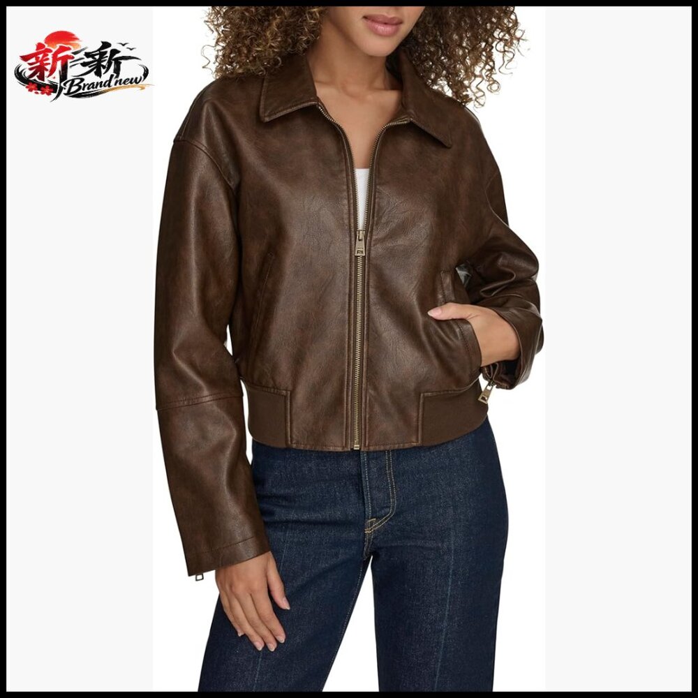 Faux Leather Bomber Jacket with Adjustable Cuffs and Hidden Pockets